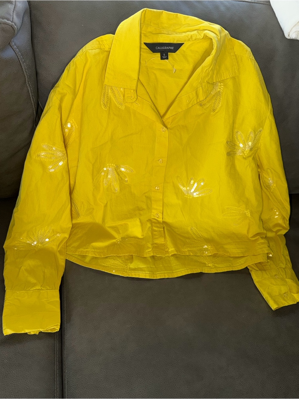 Yellow Button-Down Sequin Embellished Shirt